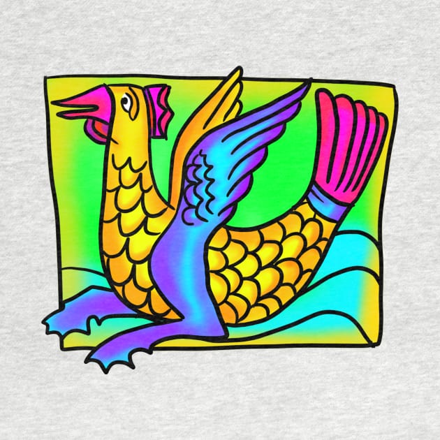 Garish Chicken Mermaid Medieval Fish Thing 90's Retro Frank Style Monster by JamieWetzel